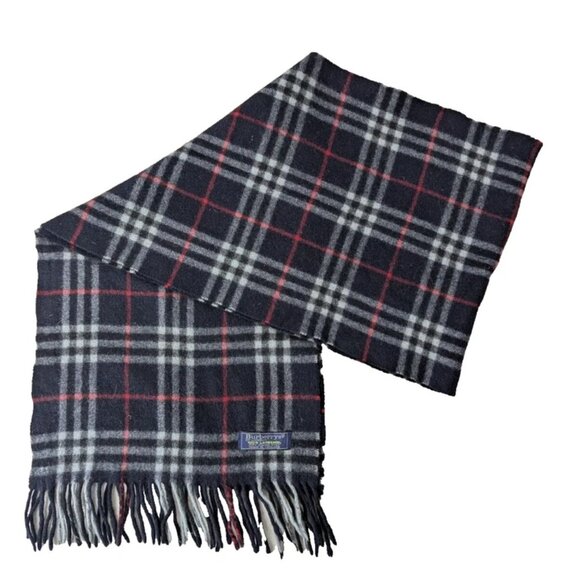 BURBERRY London Vintage Classic Nova Check Knit 100% Lambs Wool Black SCARF - Picture 1 of 6